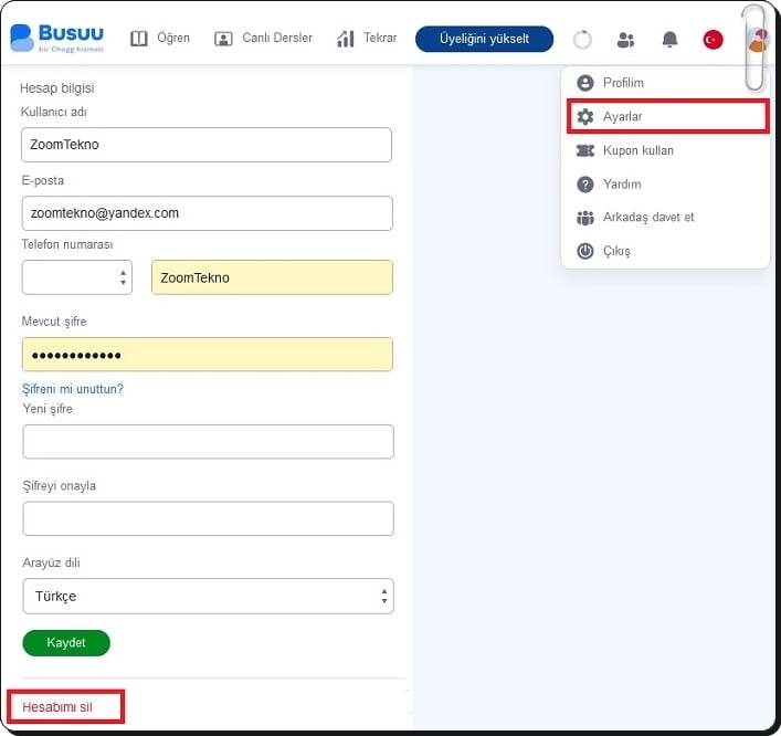 Busuu Hesabımı Nasıl Silerim?