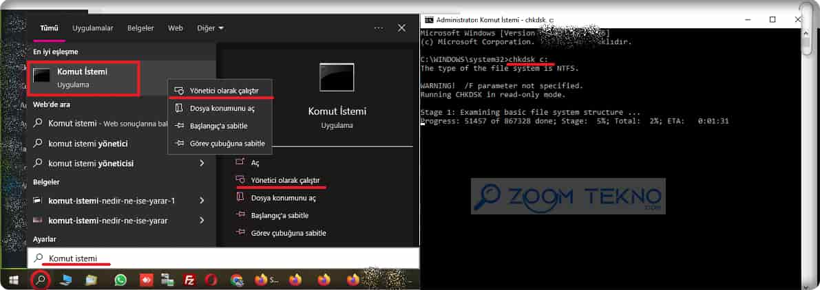 Chkdsk komutu nasıl kullanılır?