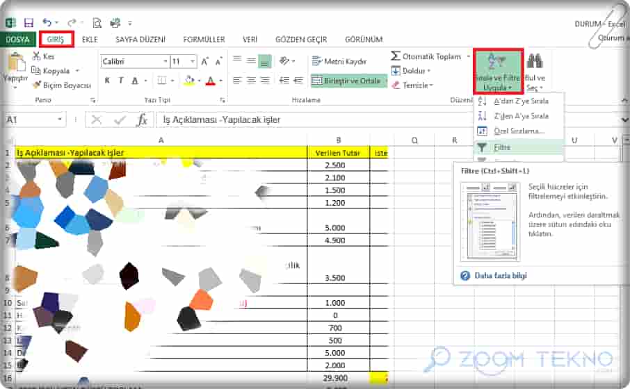 Excel'de Alfabetik Sıralama