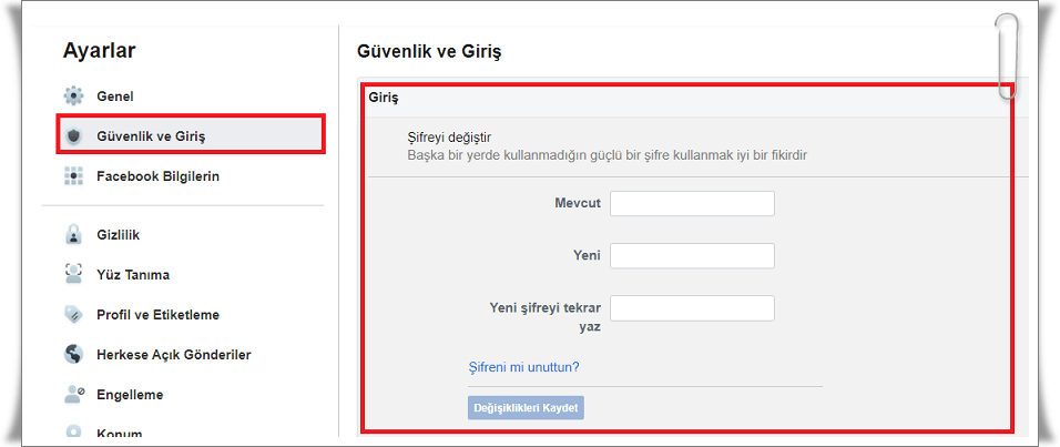Facebook şifresi nasıl değiştirilir?
