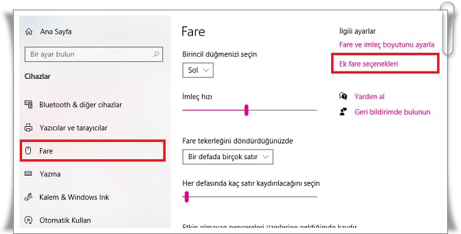 Fare İmleci Değiştirme