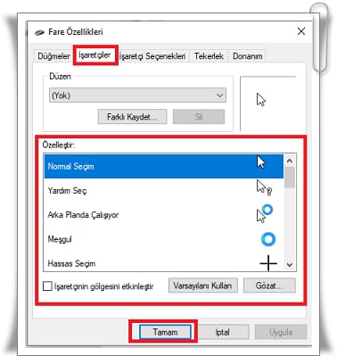 Fare İmleci Değiştirme