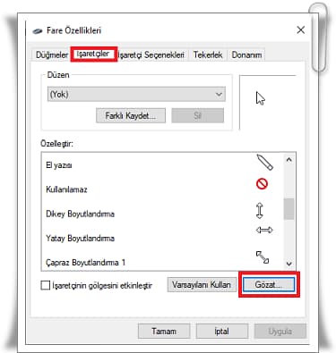 Fare İmleci Değiştirme, Fare İmleci İndirme