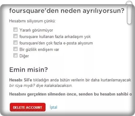 Foursquare Hesabımı Nasıl Silerim?