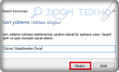 Sistem Geri Yükleme Noktası Oluşturma