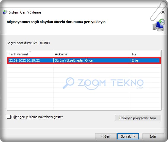 Sistem Geri Yükleme Noktası Oluşturma