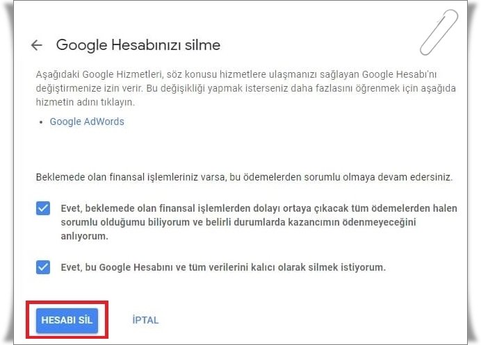 gmail hesap silme 1