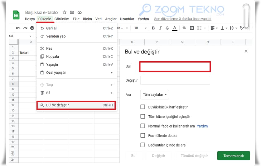 Google E-Tablolarda Arama Nasıl Yapılır?