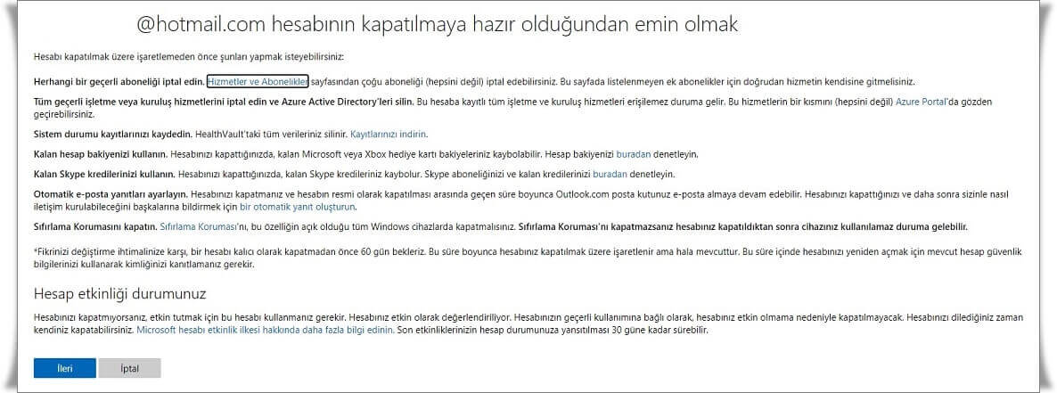 Hotmail Hesabı Nasıl Silinir?