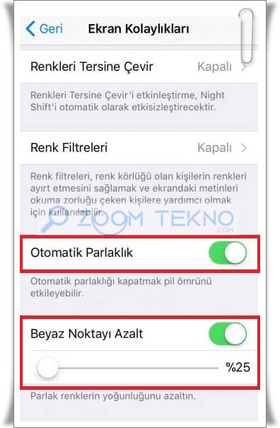 iPhone Ekran Parlaklığı Kendi Kendine Düşüyor