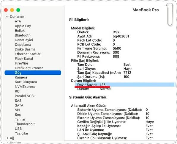 MacBook Pil Ömrü - Pil Döngü Sayısı