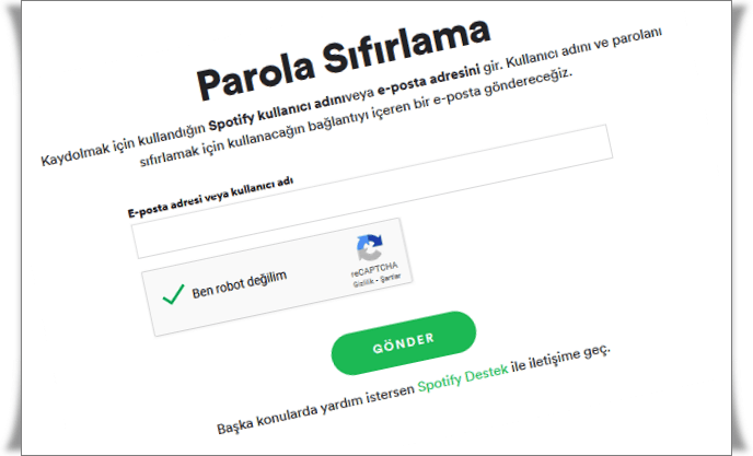 Spotify şifre sıfırlama