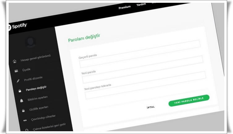 Spotify şifre değiştirme