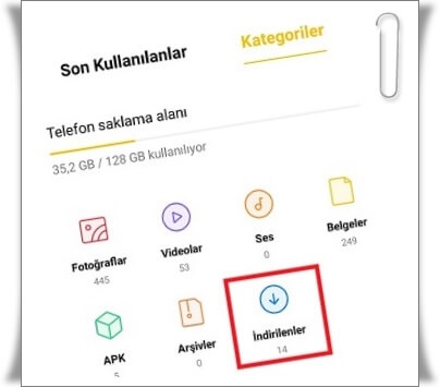 Telefona inen dosyalar nerede olur?