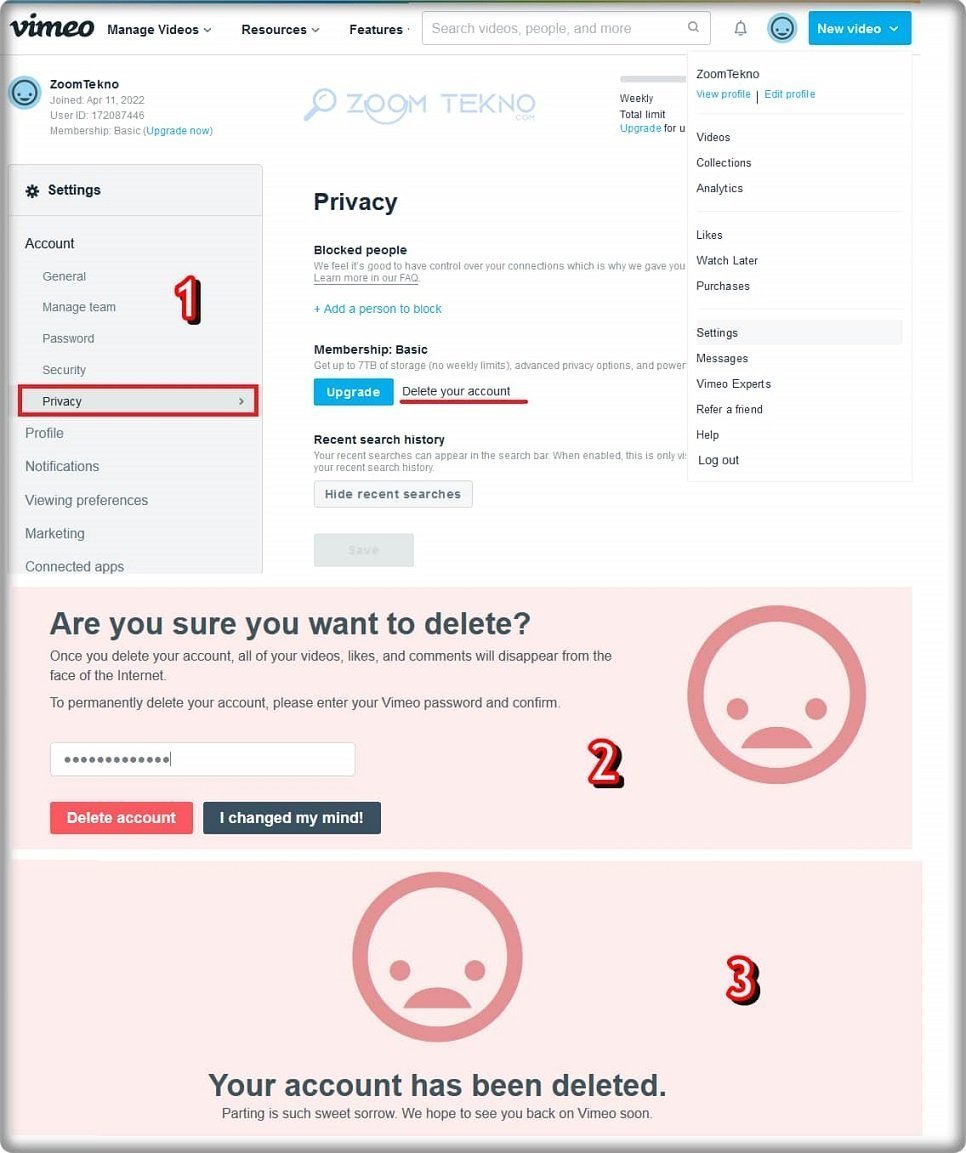 3 Kolay Adımda Vimeo Hesap Silme!