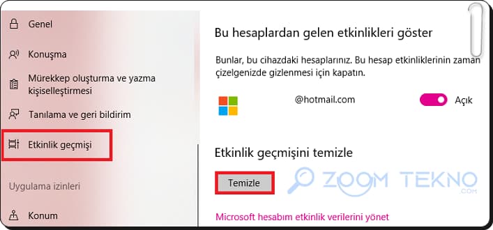 Windows Etkinlik Geçmişini Temizleme