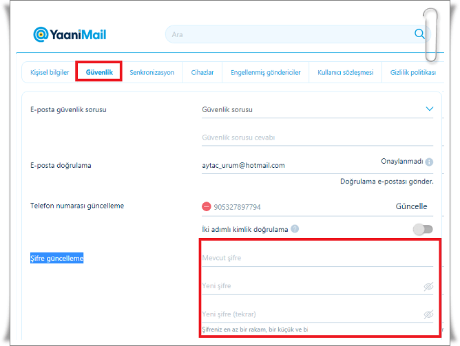 YaaniMail Şifresi Nasıl Değiştirilir?