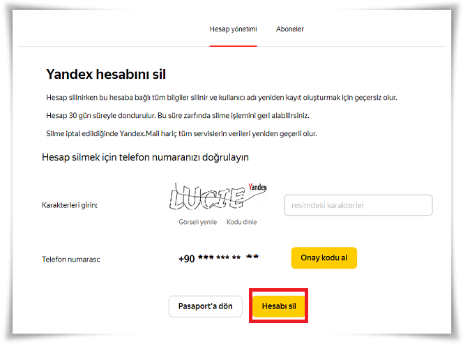 Yandex Mail nasıl silinir?